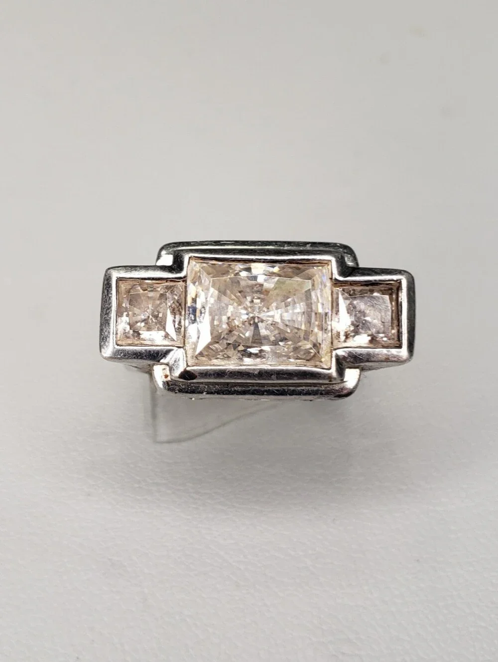 Sterling Tank  Statement Ring with Heart Cutouts 3 Cz